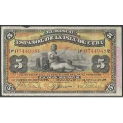 Cuba, 5 Pesos 15 May 1896 "Plata" P48b