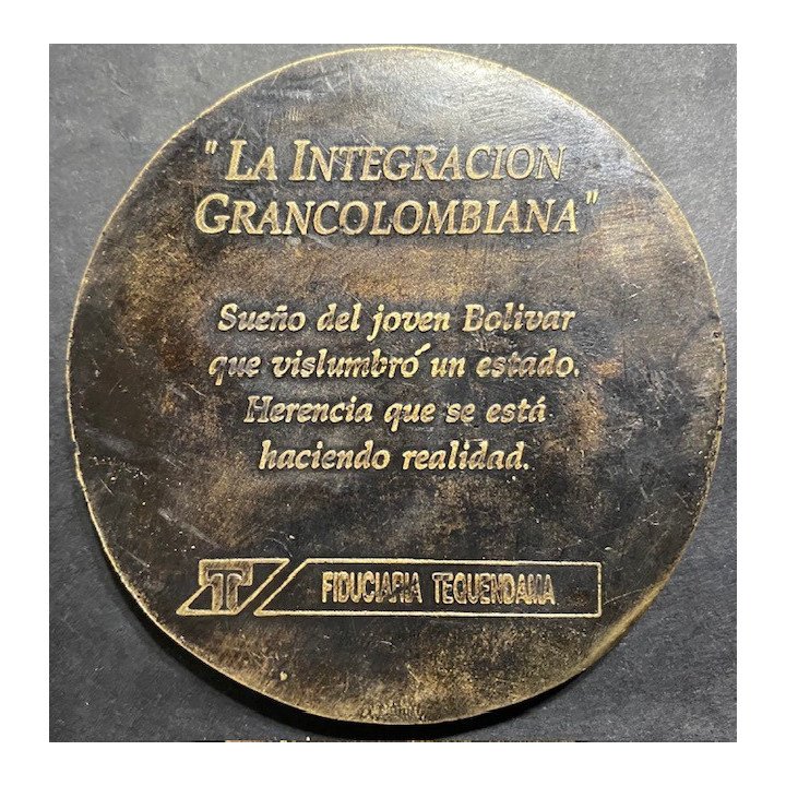 Medalla Fiduciaria Tequendama "La Integracion Grancolombiana" reverso