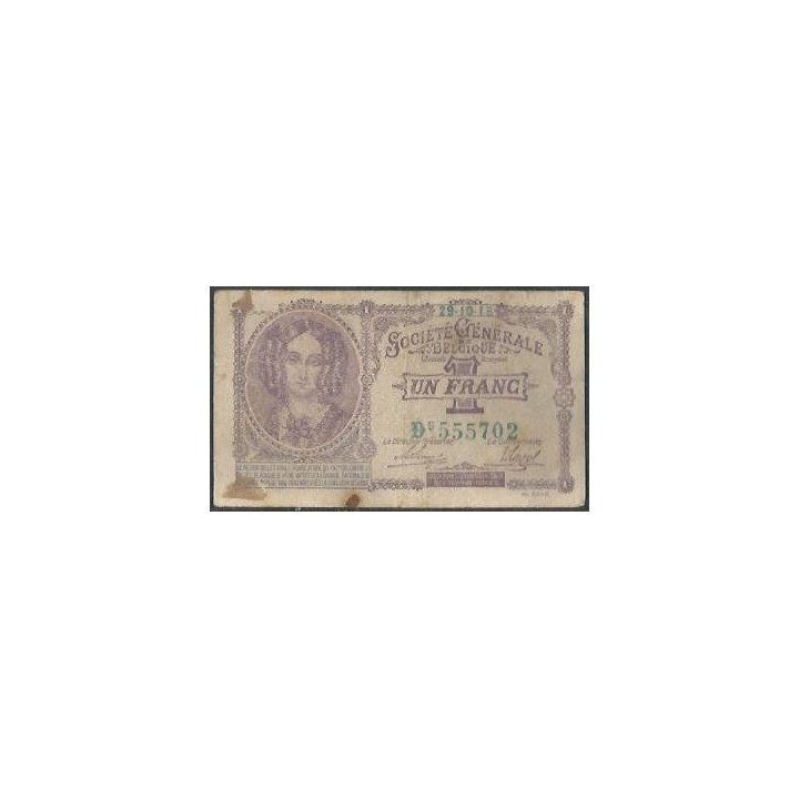 Belgica - Invasion Alemana WWI 1 Franc 29 Oct 1918 P86b