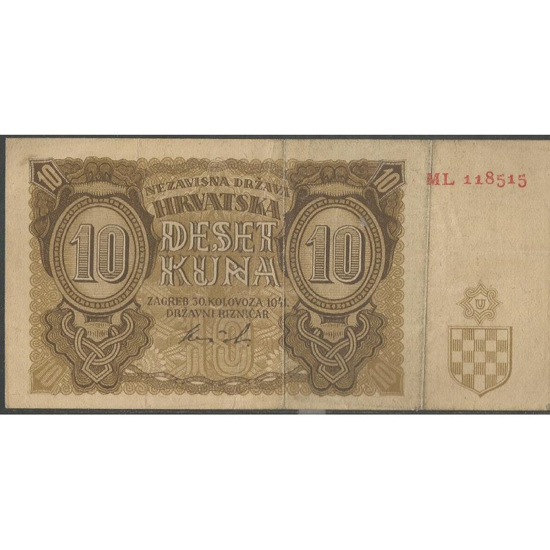 Croacia, 10 Kuna 30 Ago 1941 P5b