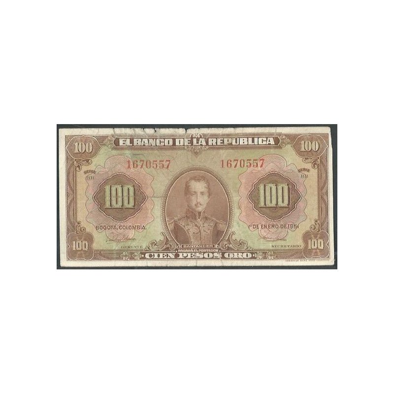 Billete de 100 Pesos 1 Ene 1951 7 Dig BGW290