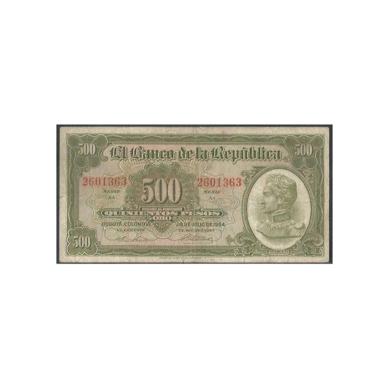 Billete de 500 Pesos 20 Jul 1964 7 Dig BGW385