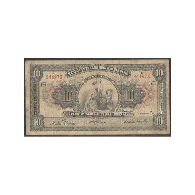 Peru, 10 Soles 17 Feb 1955 P71a