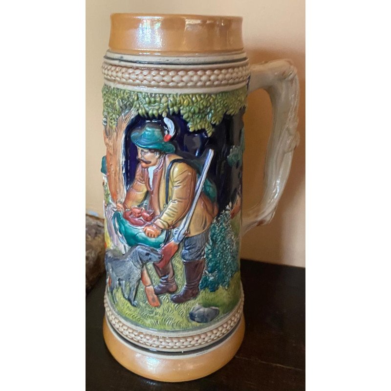 Jarro de cerveza, Cazadores con perro en mesa - Alemania