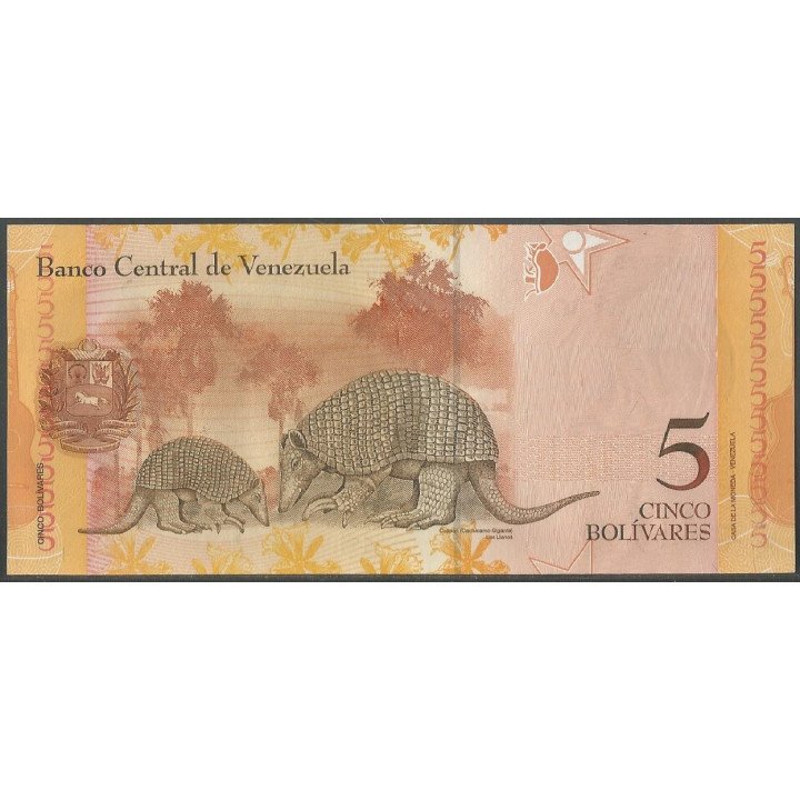 Venezuela 5 Bolivares 20 Mar 2007 A 8 Dig P89a reverso
