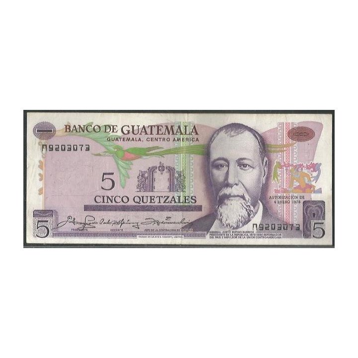 Guatemala 5 Quetzales 4 Ene 1978 Firma 3 P60c