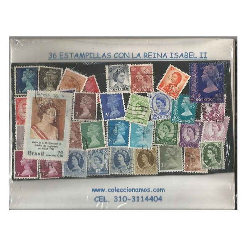Varios, 36 estampillas Reina Isabel II usadas