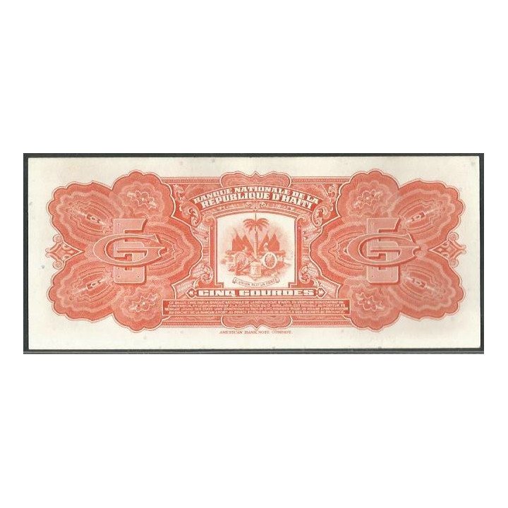 Haiti 5 Gourdes L1919 P202a2 reverso