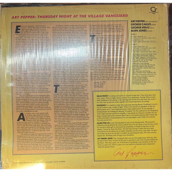 Art Pepper - Thursday Night At The Village Vanguard reverso