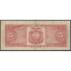 Ecuador, 5 Sucres 27 Feb 1970 HJ Firma 3 Grande P113b