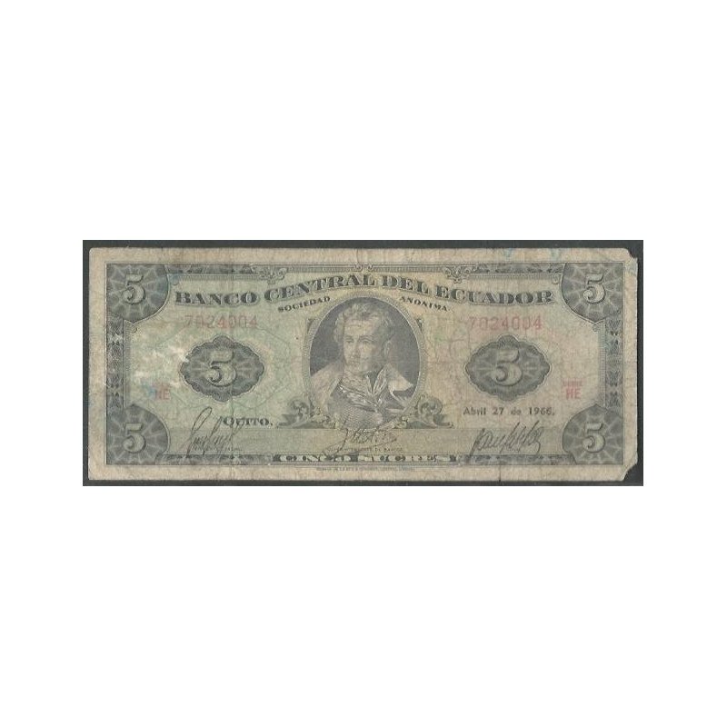 Ecuador, 5 Sucres 27 Abr 1966 HE P113b