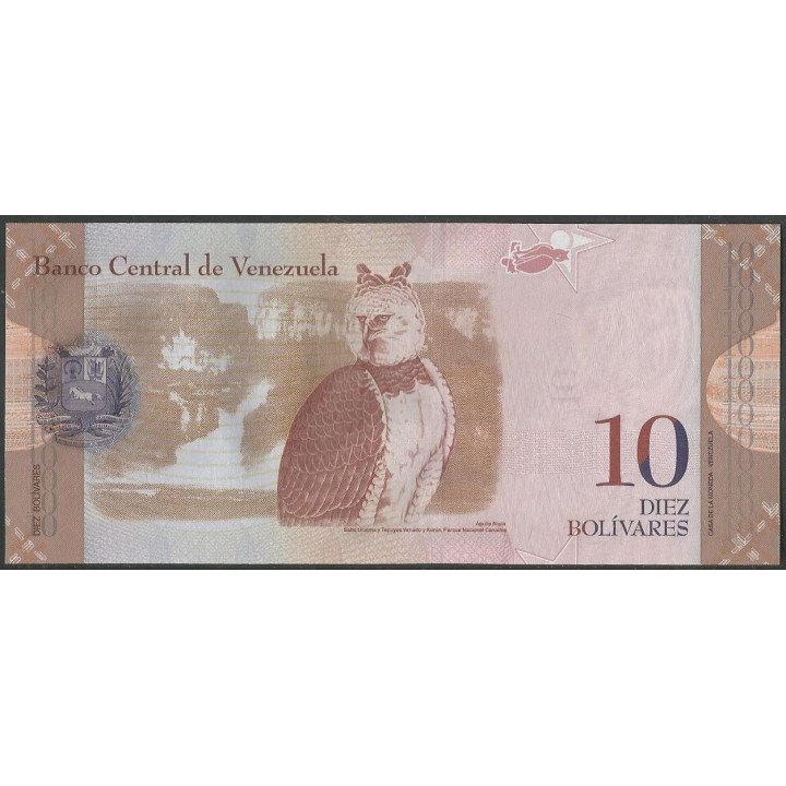Venezuela 10 Bolivares 19 Ago 2014 X 8 Dig P90e reverso