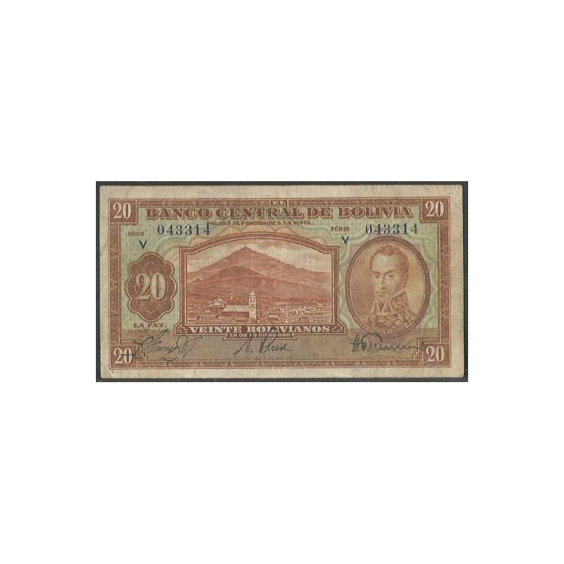 Bolivia, 20 Bolivianos L 20 Jul 1928 Serie V P131