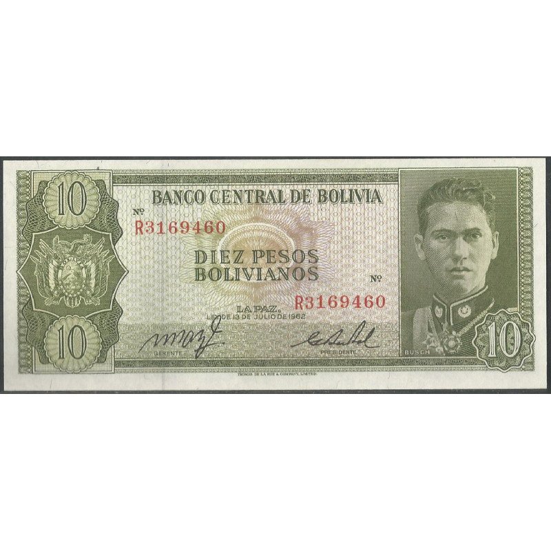 Bolivia, 10 Pesos Bolivianos L 13 Jul 1962 Serie R P154a