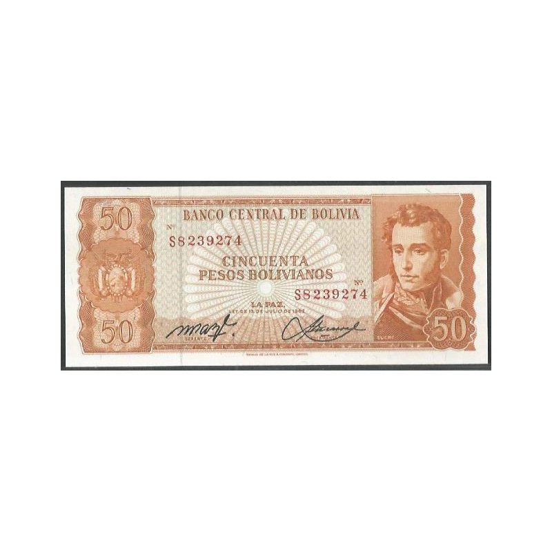 Bolivia, 50 Pesos Bolivianos L 13 Jul 1962 Serie S P162a