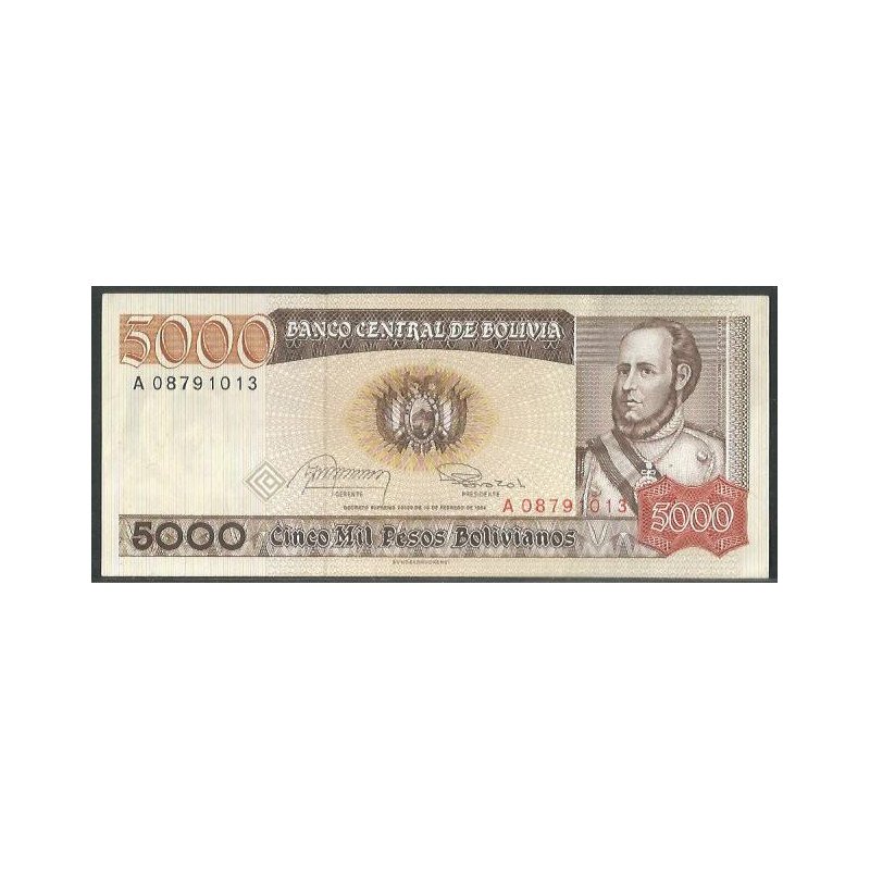 Bolivia, 5.000 Pesos Bolivianos D 10 Feb 1984 Serie A P168a
