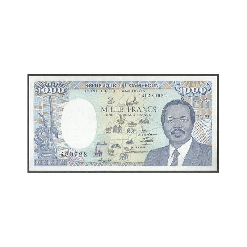 Camerun, 1.000 Francs 1 Ene 1989 P26a