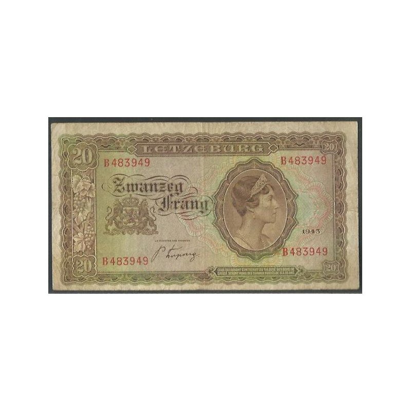 Luxemburgo, 20 Frang 1943 P42a