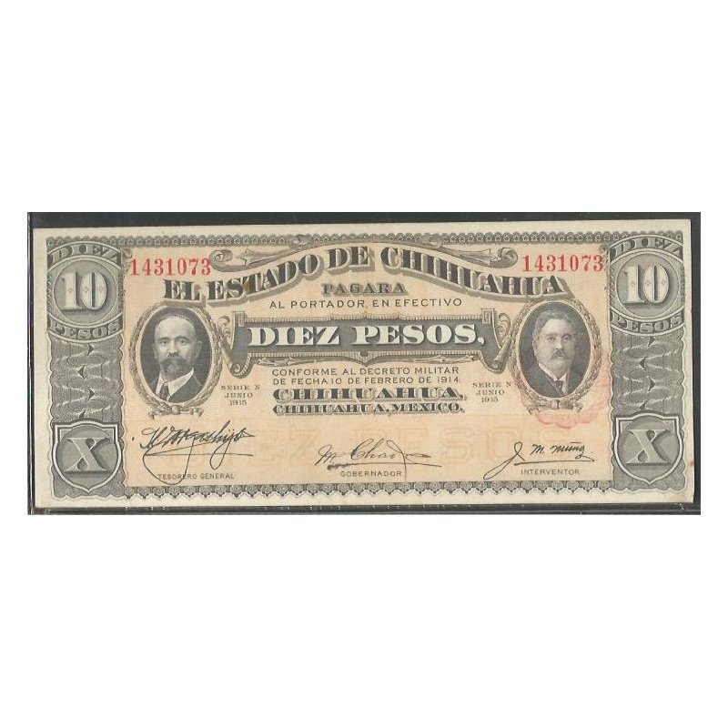Mexico - El Estado de Chihuahua, 10 Pesos Ene 1915 Serie N Ps535a