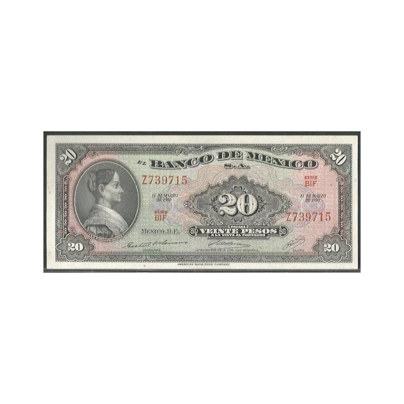 Mexico, 20 Pesos 18 Mar 1970 BIF P54o