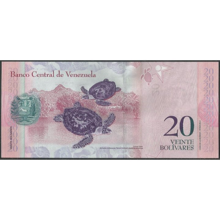 Venezuela 20 Bolivares 20 Mar 2007 A 8 Dig P91a reverso