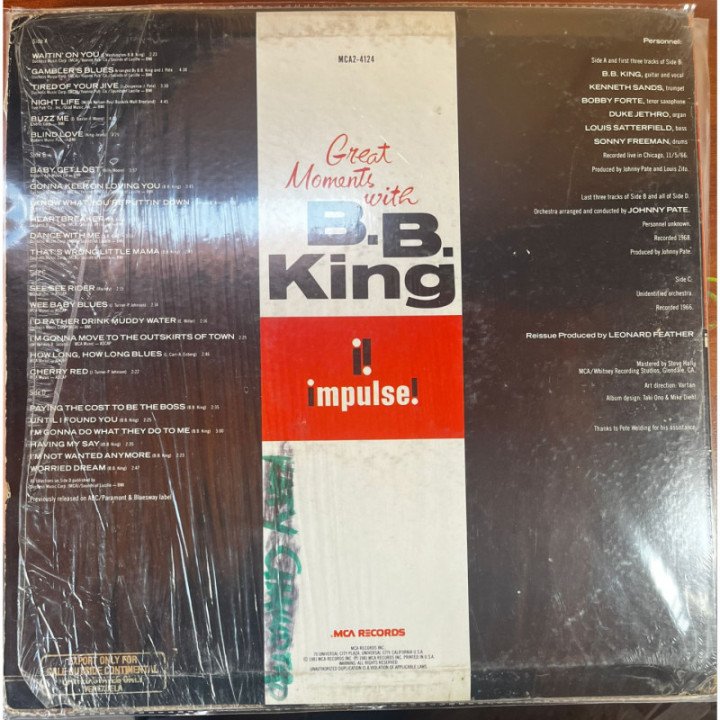 B.B King - Great Moments With B.B King ( 2 Vinilos ) reverso