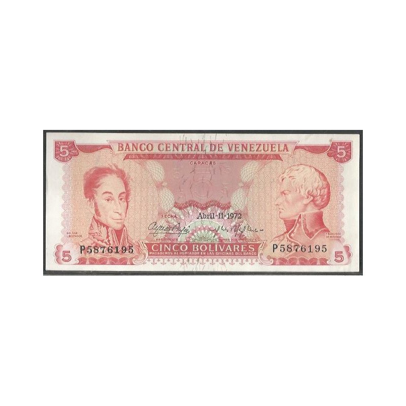 Venezuela, 5 Bolivares 11 Abr 1972 P 7 Dig P50f