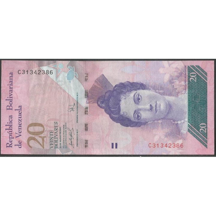 Venezuela 20 Bolivares 20 Mar 2007 C 8 Dig P91a