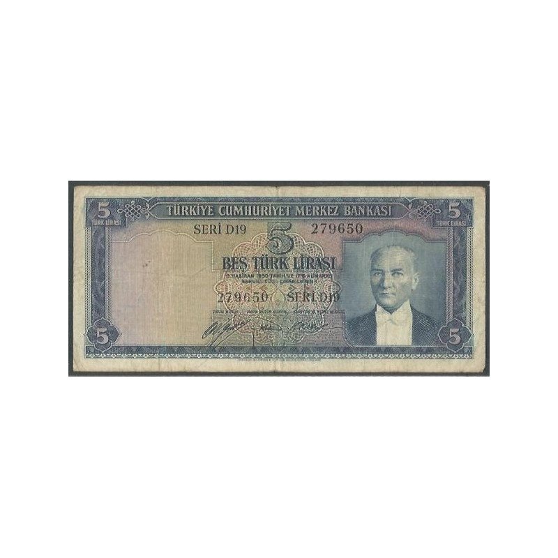 Turkya, 5 Liras L1930 (15 Ago 1942) P154a