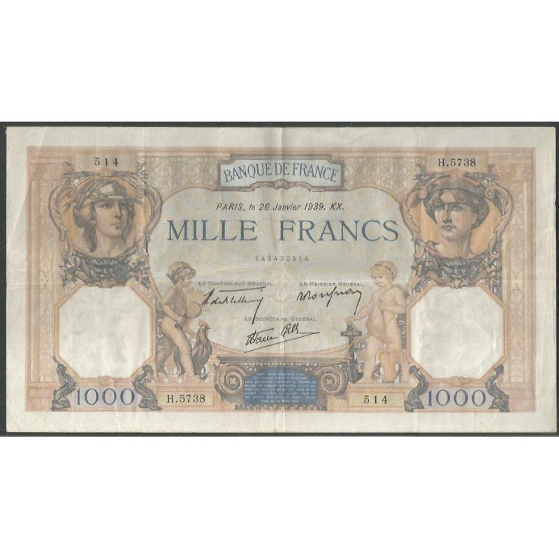 Francia, 1.000 Francs 26 Ene 1939 P90c