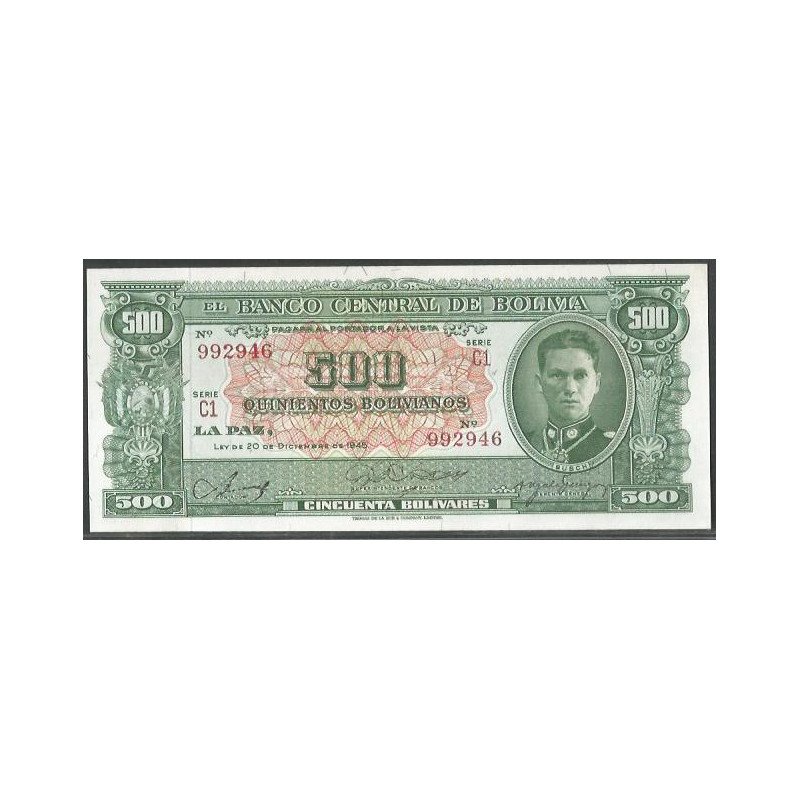 Bolivia, 500 Bolivianos L 20 Dic 1945 Serie C1 P148