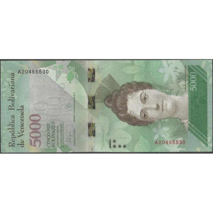Venezuela 5.000 Bolivares 18 Ago 2016 A 8 Dig P97a