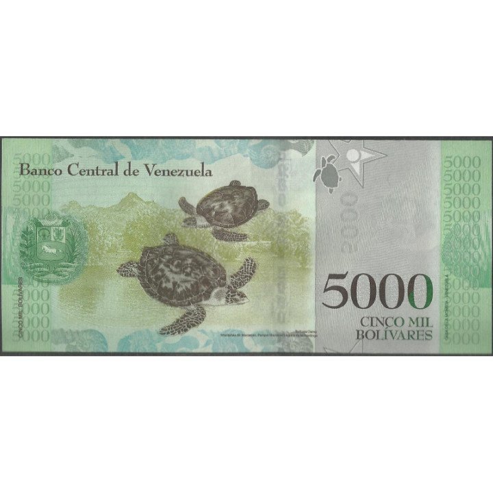 Venezuela 5.000 Bolivares 18 Ago 2016 A 8 Dig P97a reverso