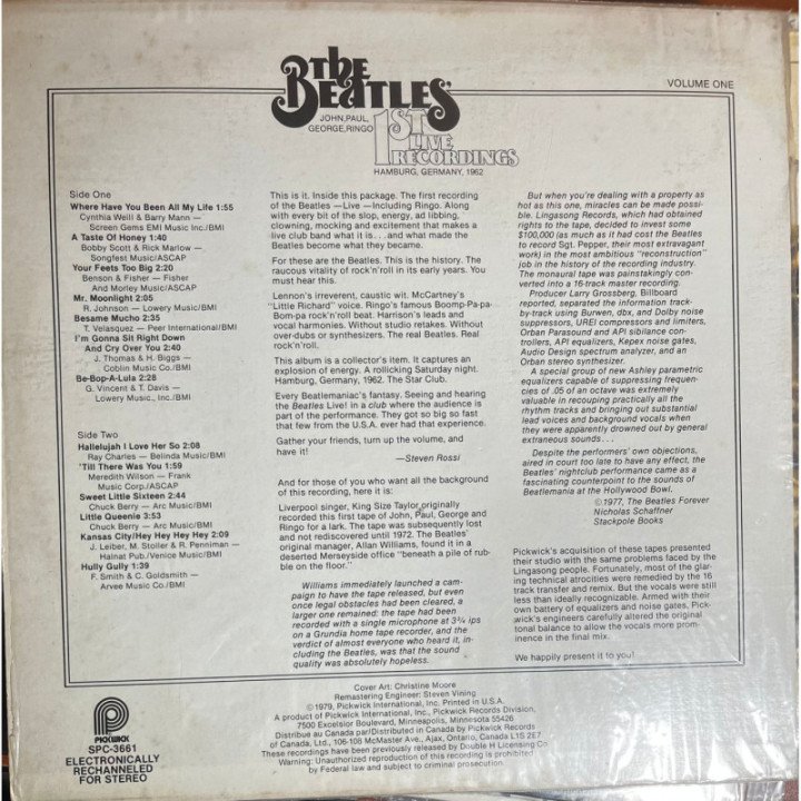 The Beatles - 1st Live Recordings in Hamburg Volume one reverso