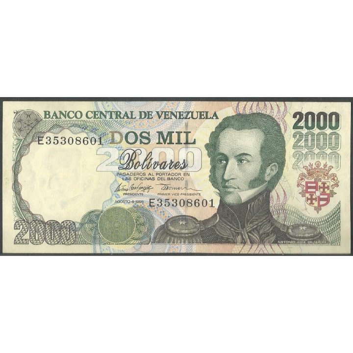 Venezuela 2.000 Bolivares 6 Ago 1998 E 8 Dig P77c