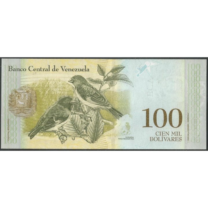 Venezuela 100.000 Bolivares 13 Dic 2017 B 8 Dig P100b reverso