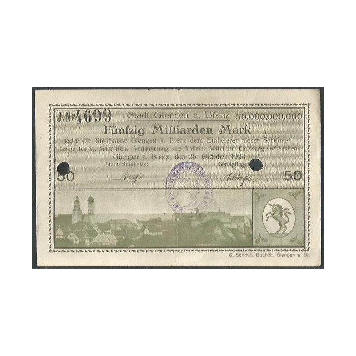 Alemania - Giengen A. Brenz 50.000.000.000 Mark 25 Oct 1923