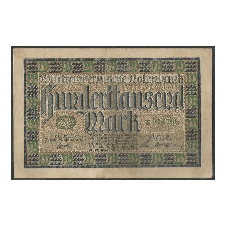 Alemania - Wurttenberg 100.000 Mark 15 Jun 1923 Ps985