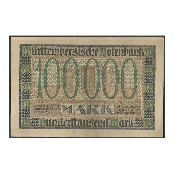 Alemania - Wurttenberg 100.000 Mark 15 Jun 1923 Ps985 reverso