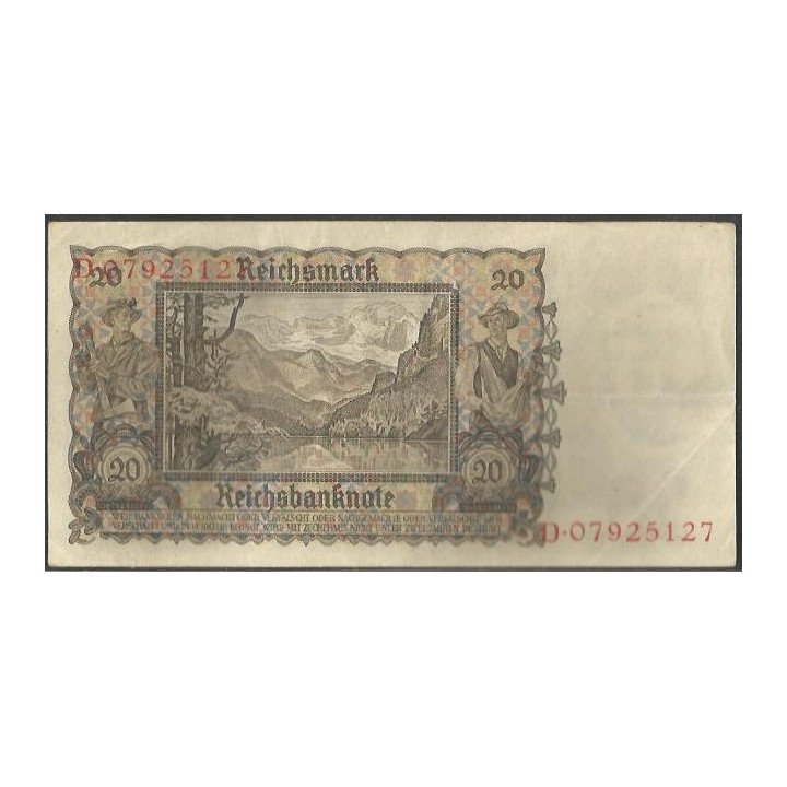 Alemania 3° Reich 20 Reichsmark 16 Jun 1939 P185 reverso