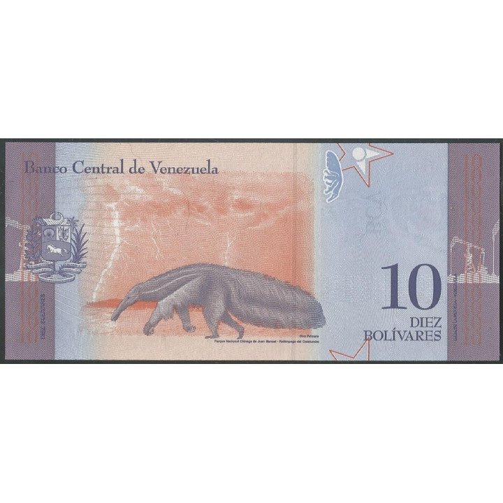 Venezuela 10 Bolivares 15 Ene 2018 F 8 Dig P103 reverso
