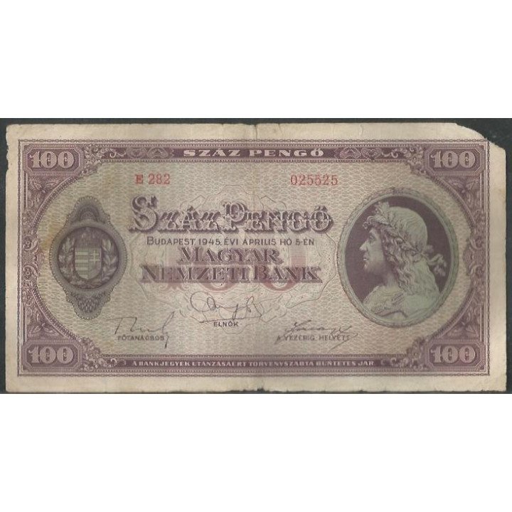 Hungria 100 Pengo 5 Abr 1945 P111b