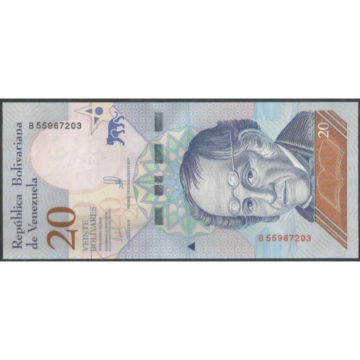 Venezuela 20 Bolivares 15 Ene 2018 B 8 Dig P104