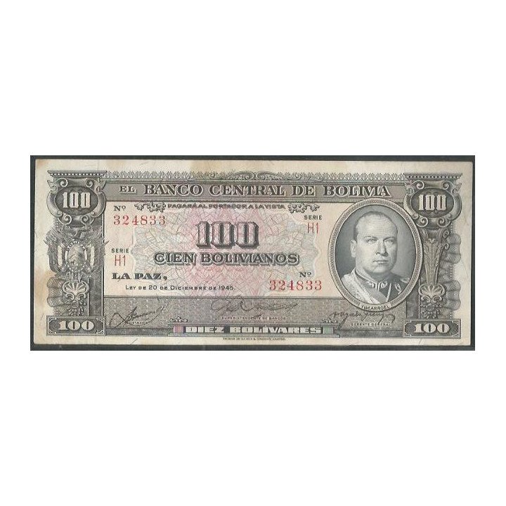Bolivia 100 Bolivianos L 20 Dic 1945 Serie H1 P147