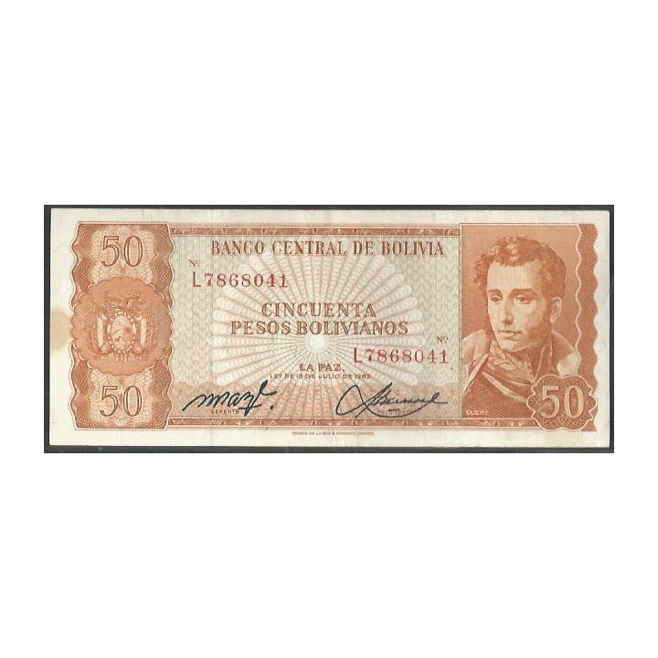 Bolivia 50 Pesos Bolivianos L 13 Jul 1962 Serie L P162a