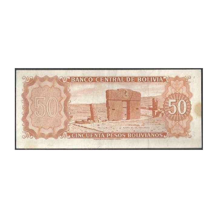 Bolivia 50 Pesos Bolivianos L 13 Jul 1962 Serie L P162a reverso