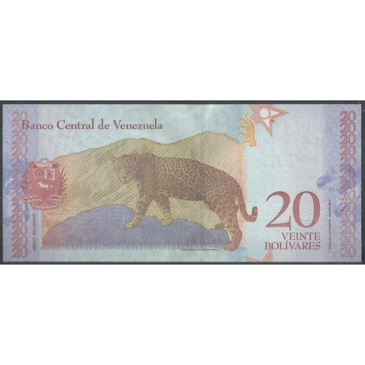 Venezuela 20 Bolivares 15 Ene 2018 B 8 Dig P104 reverso