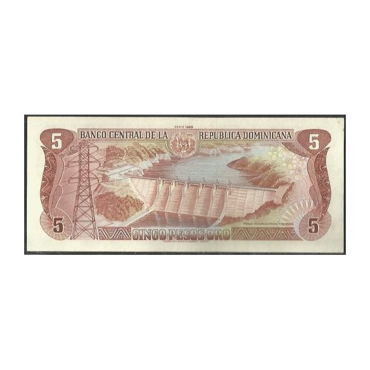 Rep. Dominicana 5 Pesos 1988 P118c reverso