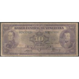 Venezuela 10 Bolivares 26 May 1955 N 7 Dig P31c