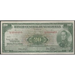 Venezuela 20 Bolivares 6 Jun 1961 X 7 Dig P43b